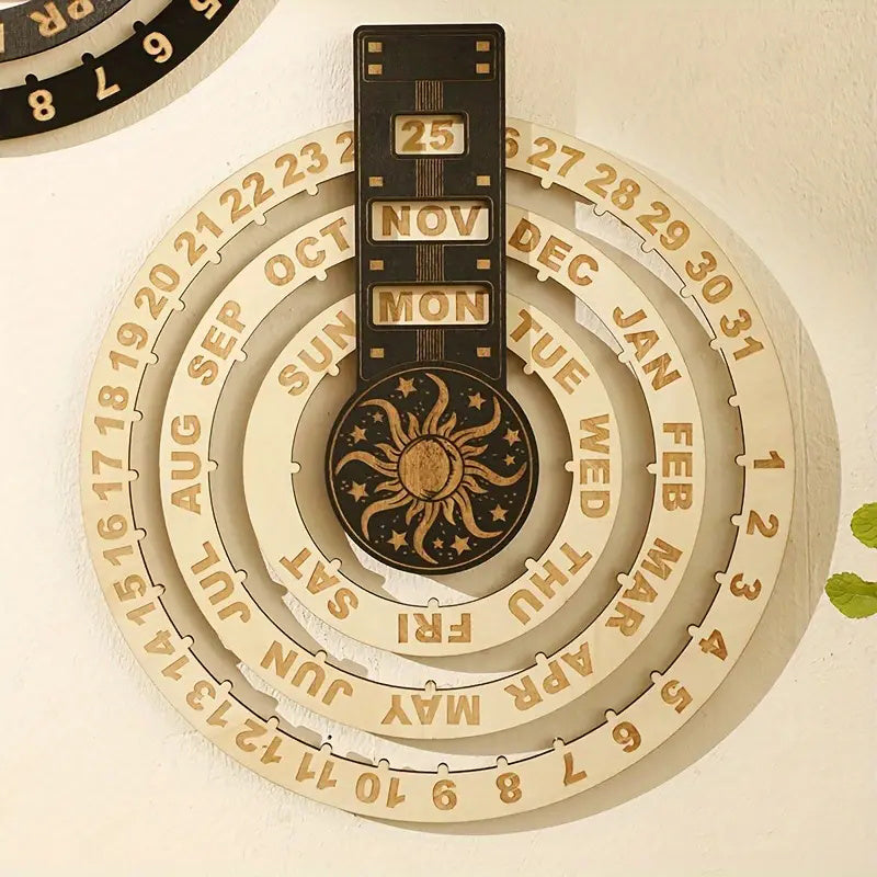 Wooden Rotating Circular Perpetual Calendar