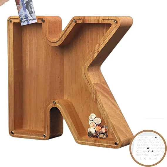 💕Alphabet A-Z Letter Wooden Piggy Bank Coin Box for Kids Adult Gift