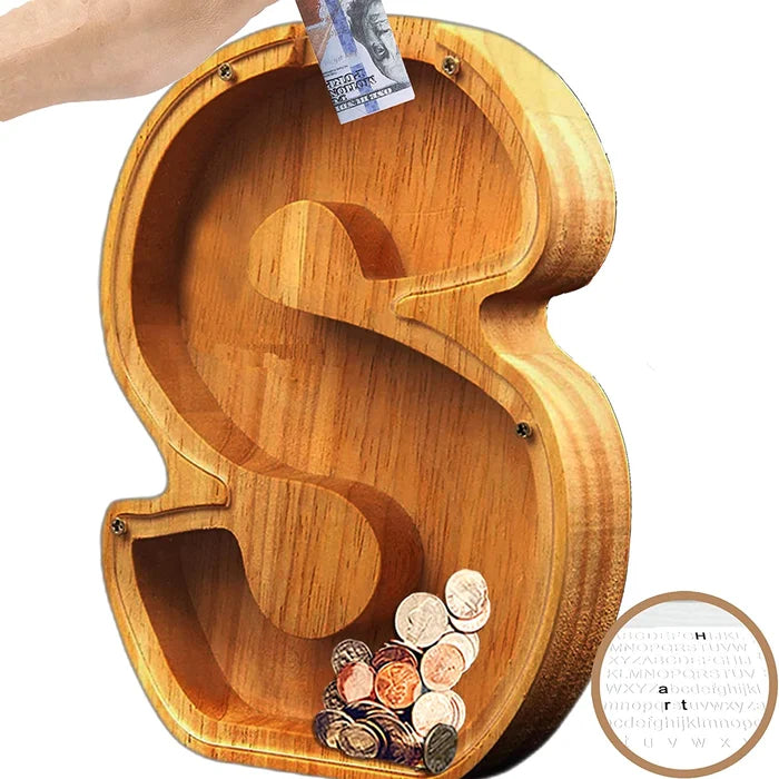 💕Alphabet A-Z Letter Wooden Piggy Bank Coin Box for Kids Adult Gift