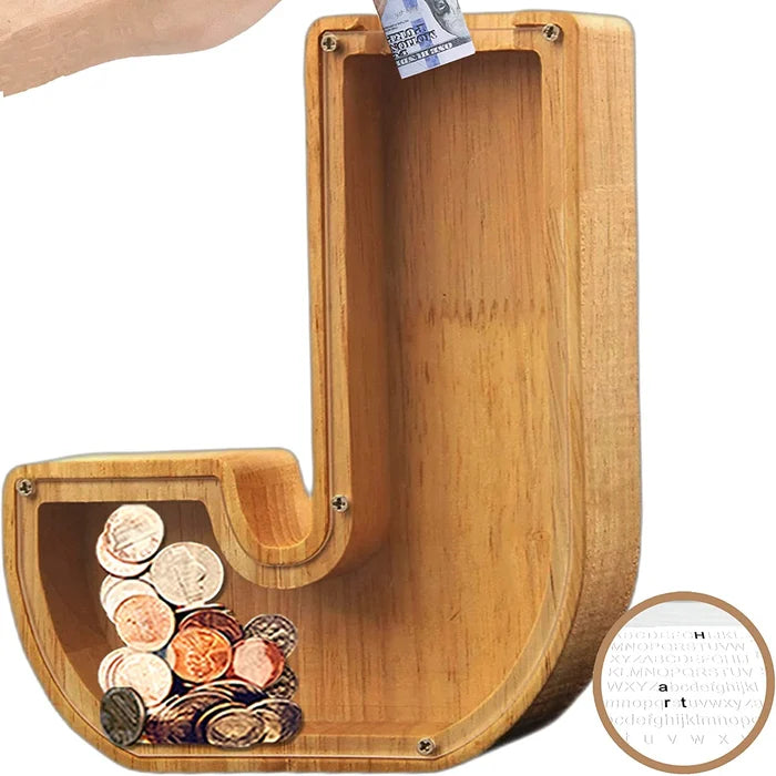 💕Alphabet A-Z Letter Wooden Piggy Bank Coin Box for Kids Adult Gift