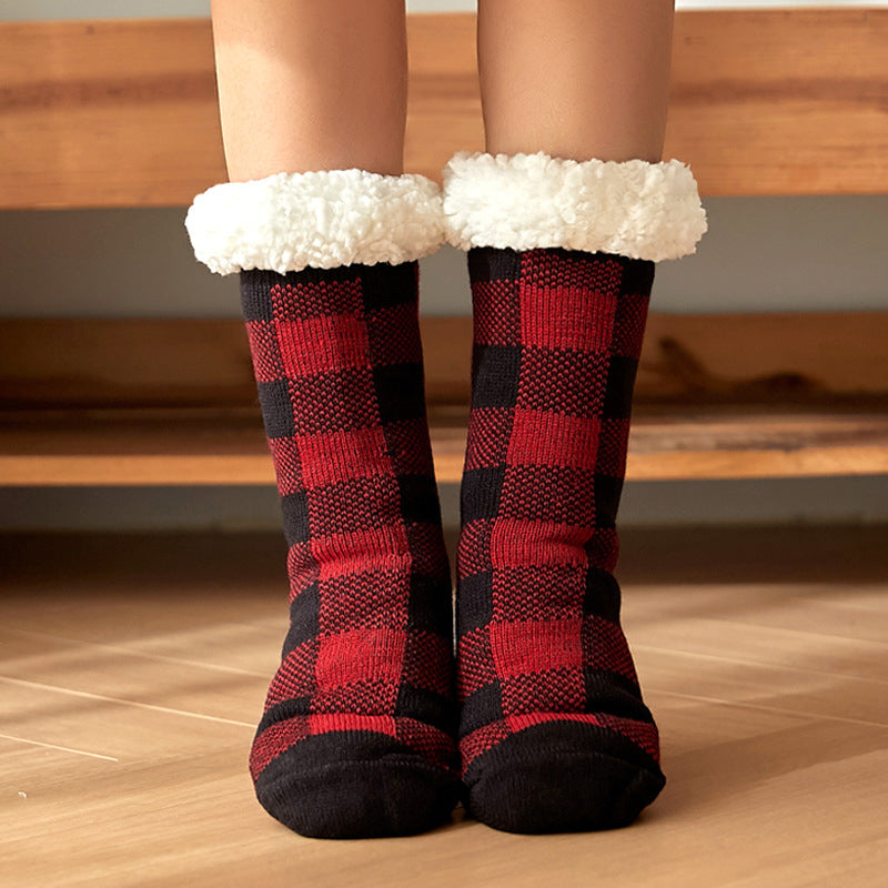 Plaid Velvet Floor Socks