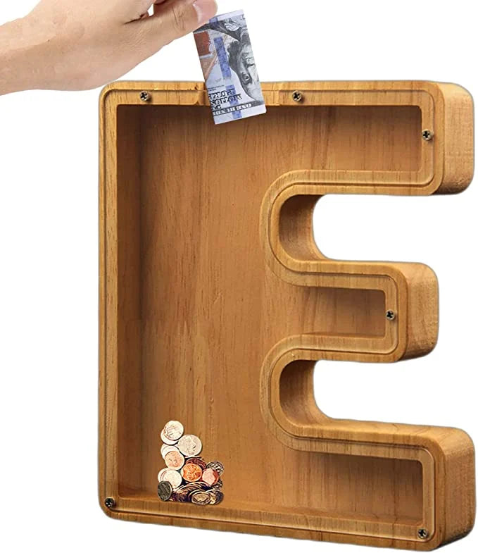 💕Alphabet A-Z Letter Wooden Piggy Bank Coin Box for Kids Adult Gift