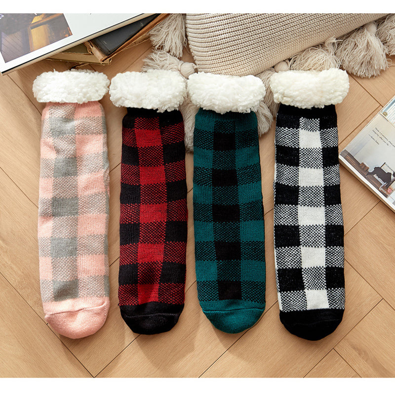 Plaid Velvet Floor Socks