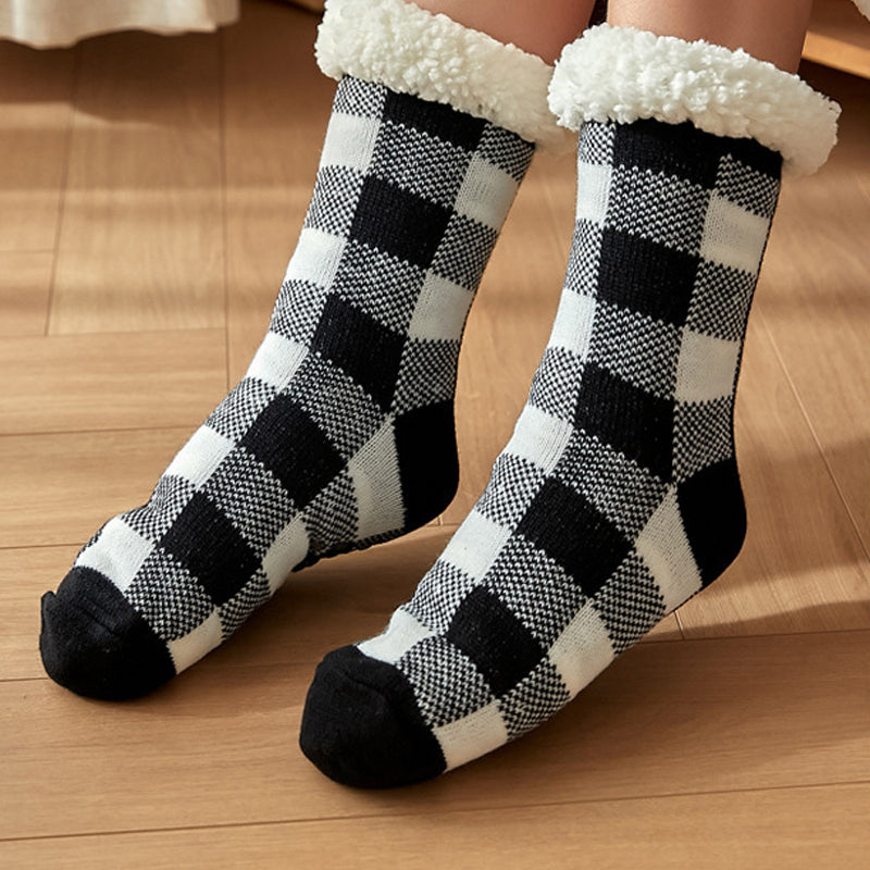 Plaid Velvet Floor Socks