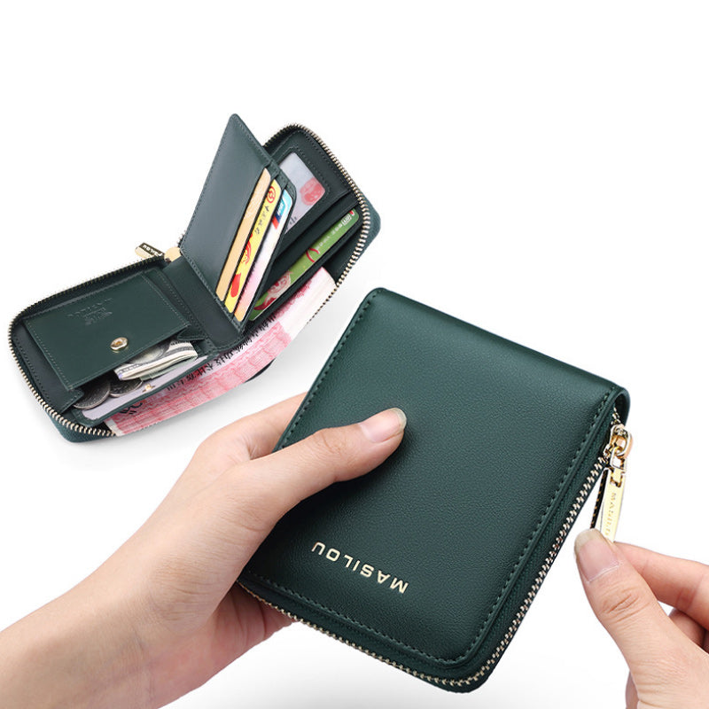 Short Leather Zipper Wallet