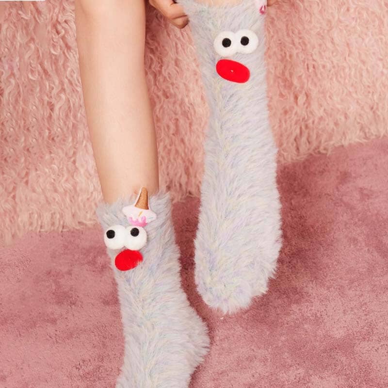 Coral velvet three-dimensional quirky socks