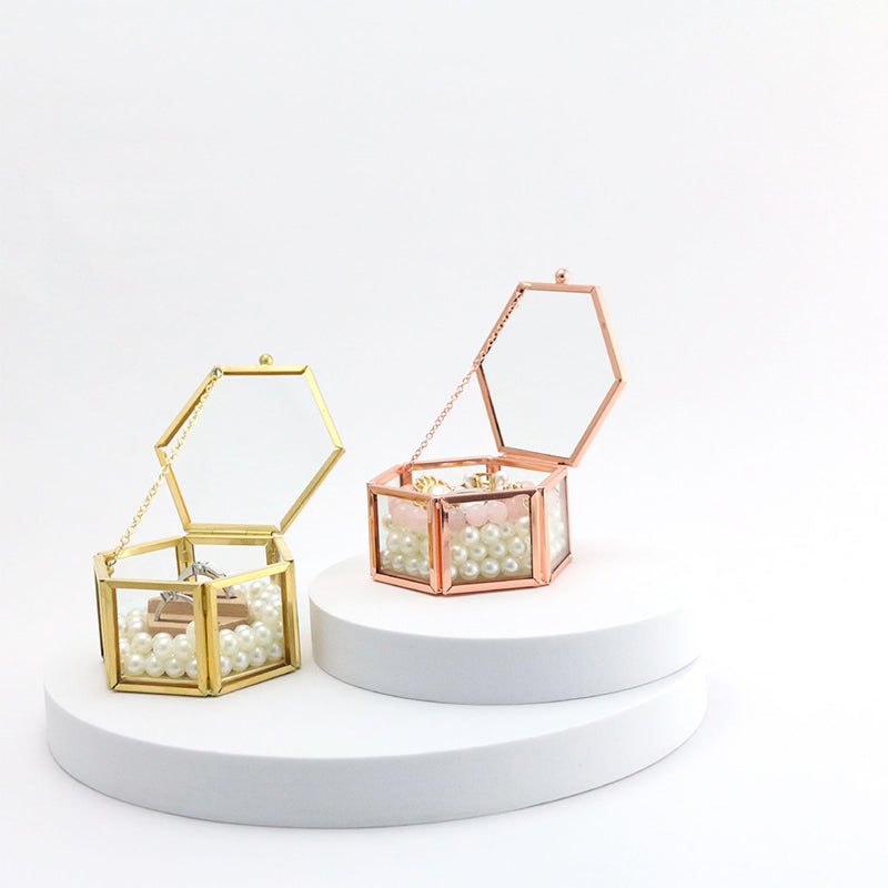 Hexagon Transparent Glass Jewelry Box