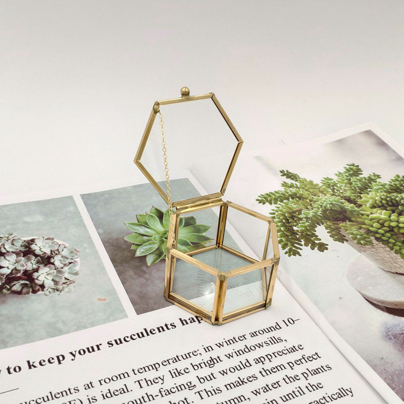 Hexagon Transparent Glass Jewelry Box