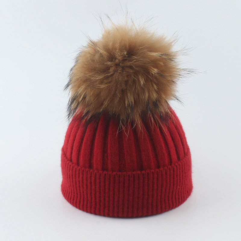 Winter Knitted Beanie Hat with Fur for Child