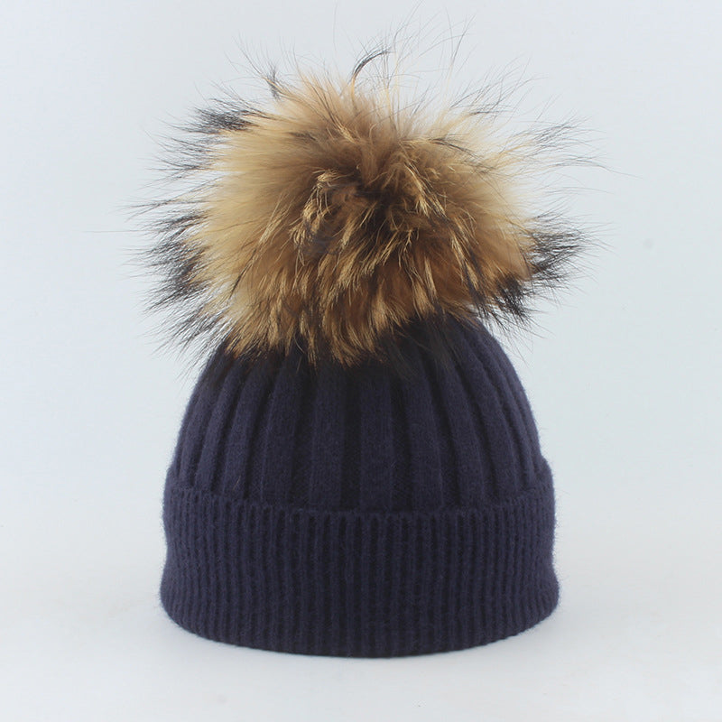 Winter Knitted Beanie Hat with Fur for Child