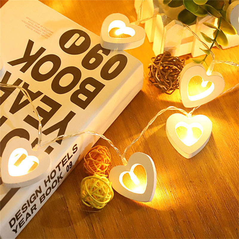 Wooden Love Shaped Battery Lamp String Light