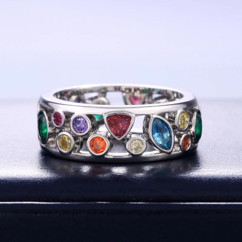 Hollow out Multicolor Geometric Zircon Rings