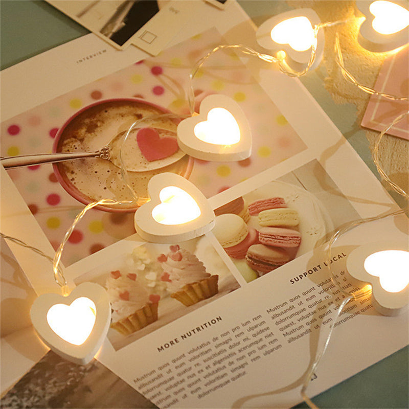 Wooden Love Shaped Battery Lamp String Light