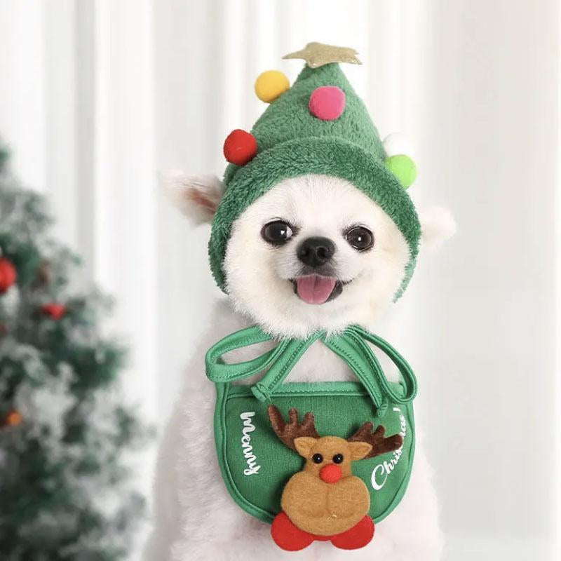 Christmas decoration pet hat and bib