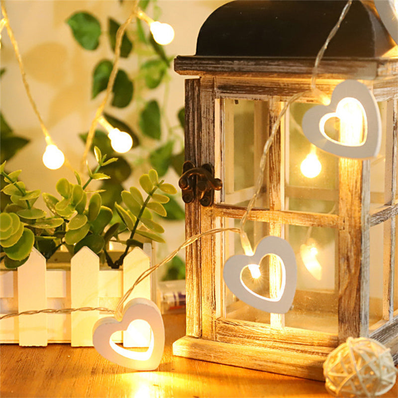 Wooden Love Shaped Battery Lamp String Light