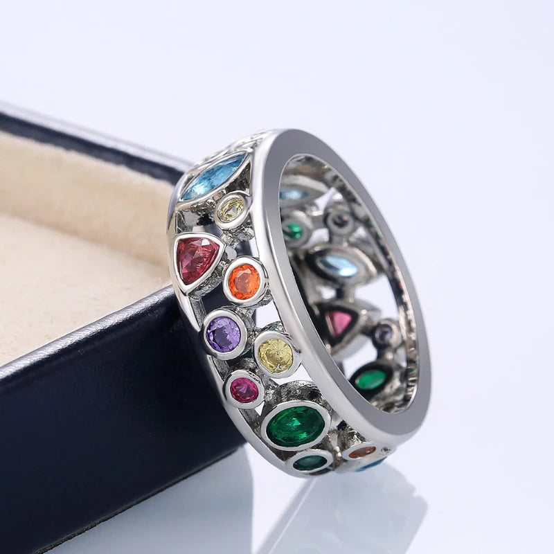 Hollow out Multicolor Geometric Zircon Rings