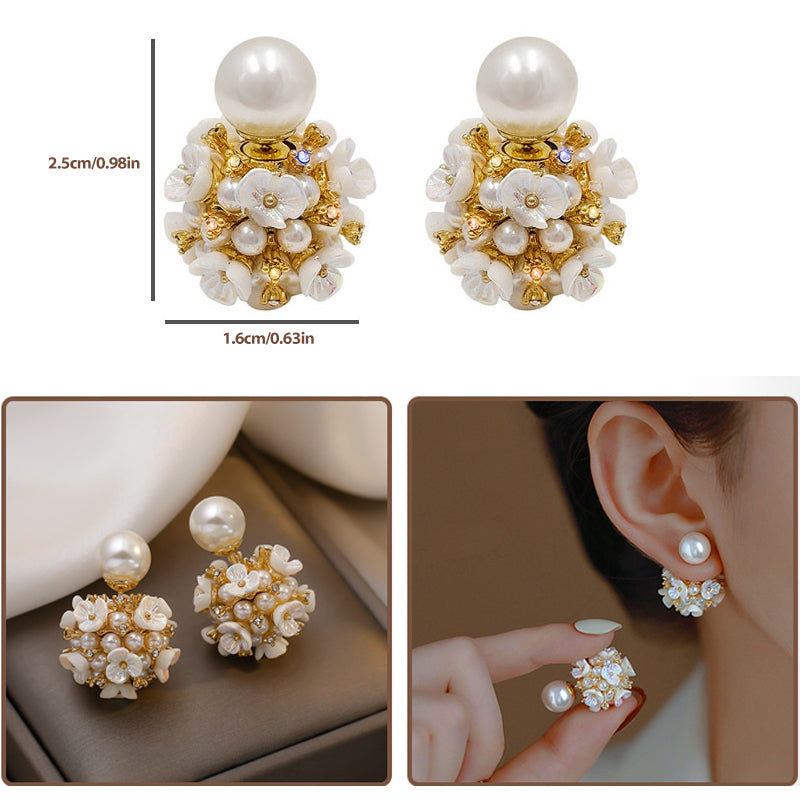 Vintage shell flower pearl earrings