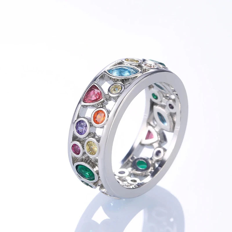 Hollow out Multicolor Geometric Zircon Rings