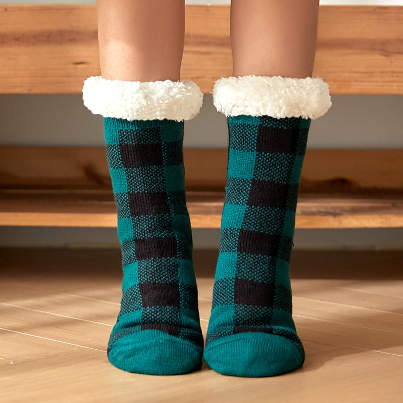 Plaid Velvet Floor Socks