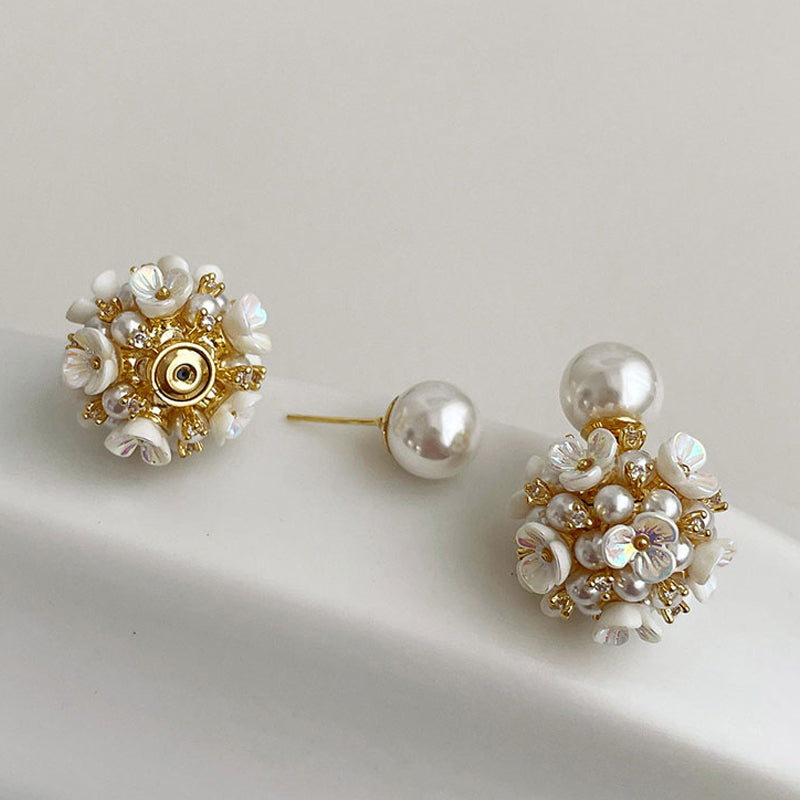 Vintage shell flower pearl earrings