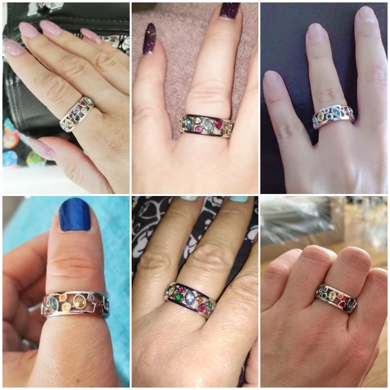 Hollow out Multicolor Geometric Zircon Rings