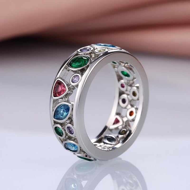 Hollow out Multicolor Geometric Zircon Rings