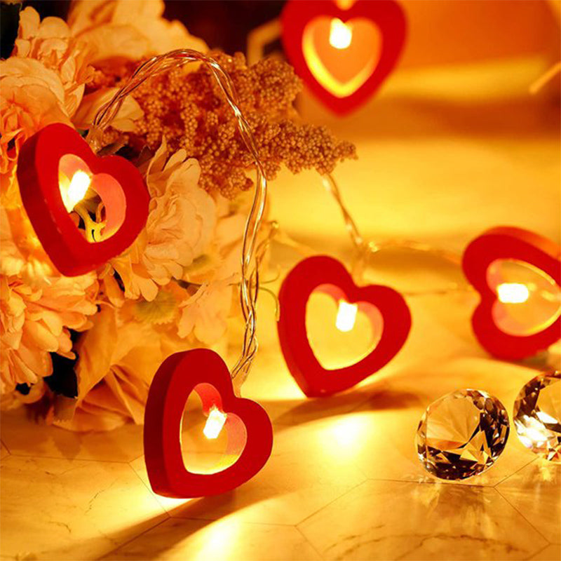 Wooden Love Shaped Battery Lamp String Light