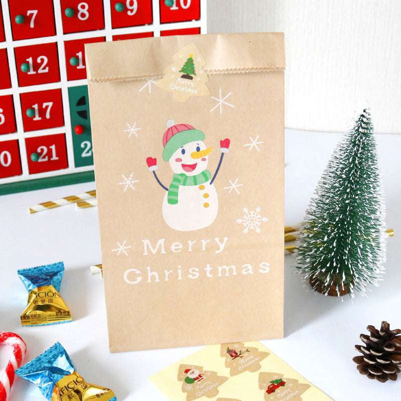 Christmas Kraft Paper Bags, 6 Bags+6 Stickers