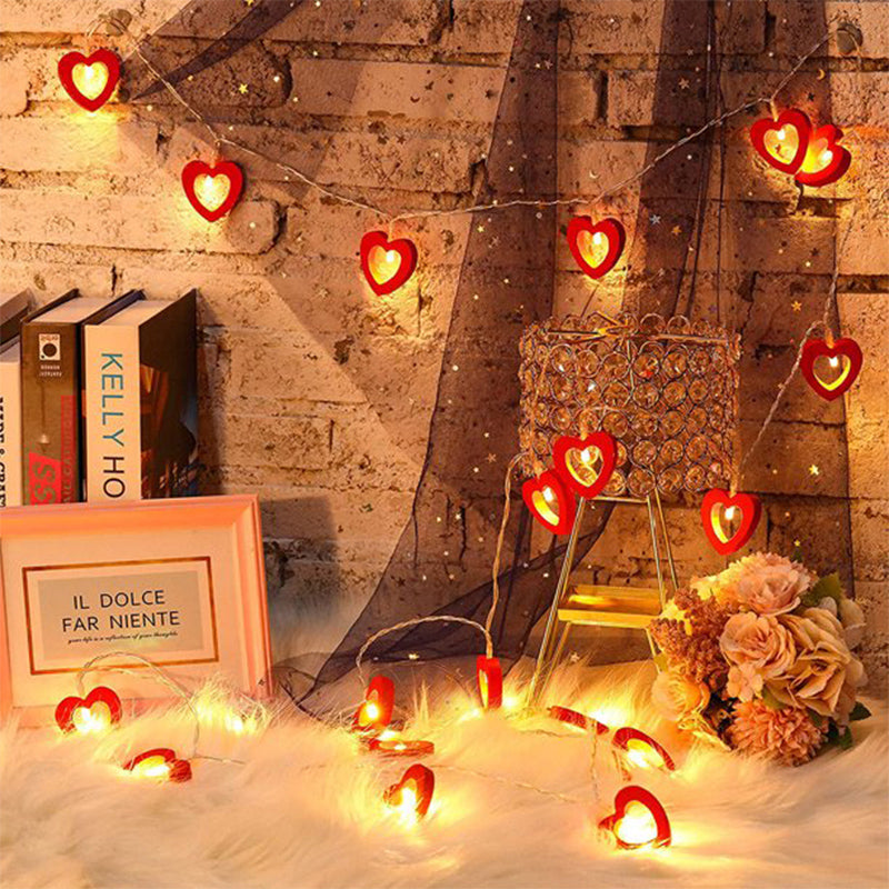 Wooden Love Shaped Battery Lamp String Light