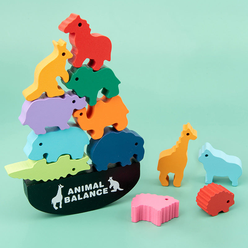 Children Montessori Wooden Animal Balance Blocks