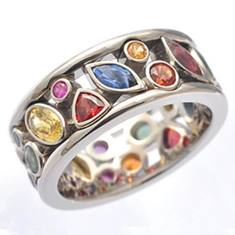 Hollow out Multicolor Geometric Zircon Rings