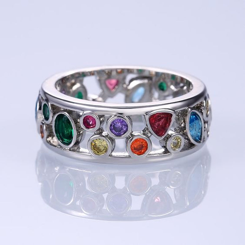 Hollow out Multicolor Geometric Zircon Rings