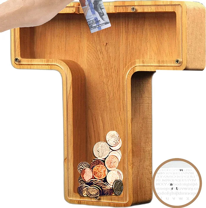 💕Alphabet A-Z Letter Wooden Piggy Bank Coin Box for Kids Adult Gift