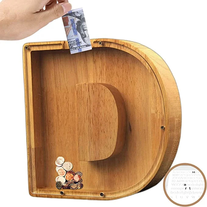 💕Alphabet A-Z Letter Wooden Piggy Bank Coin Box for Kids Adult Gift